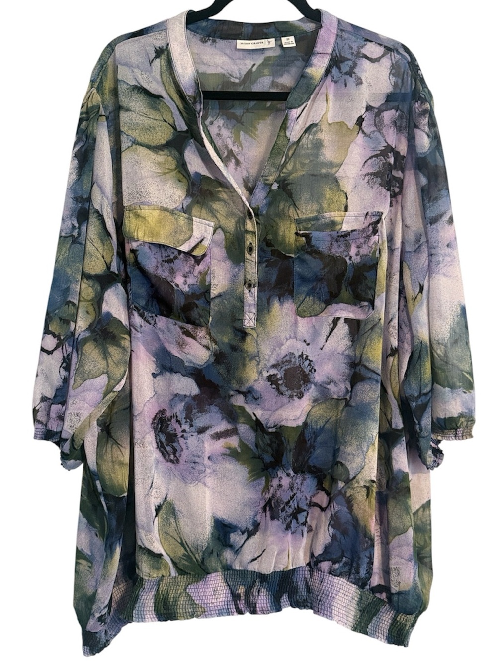 Susan Graver Sheer Abstract Floral V-Neck Blouse